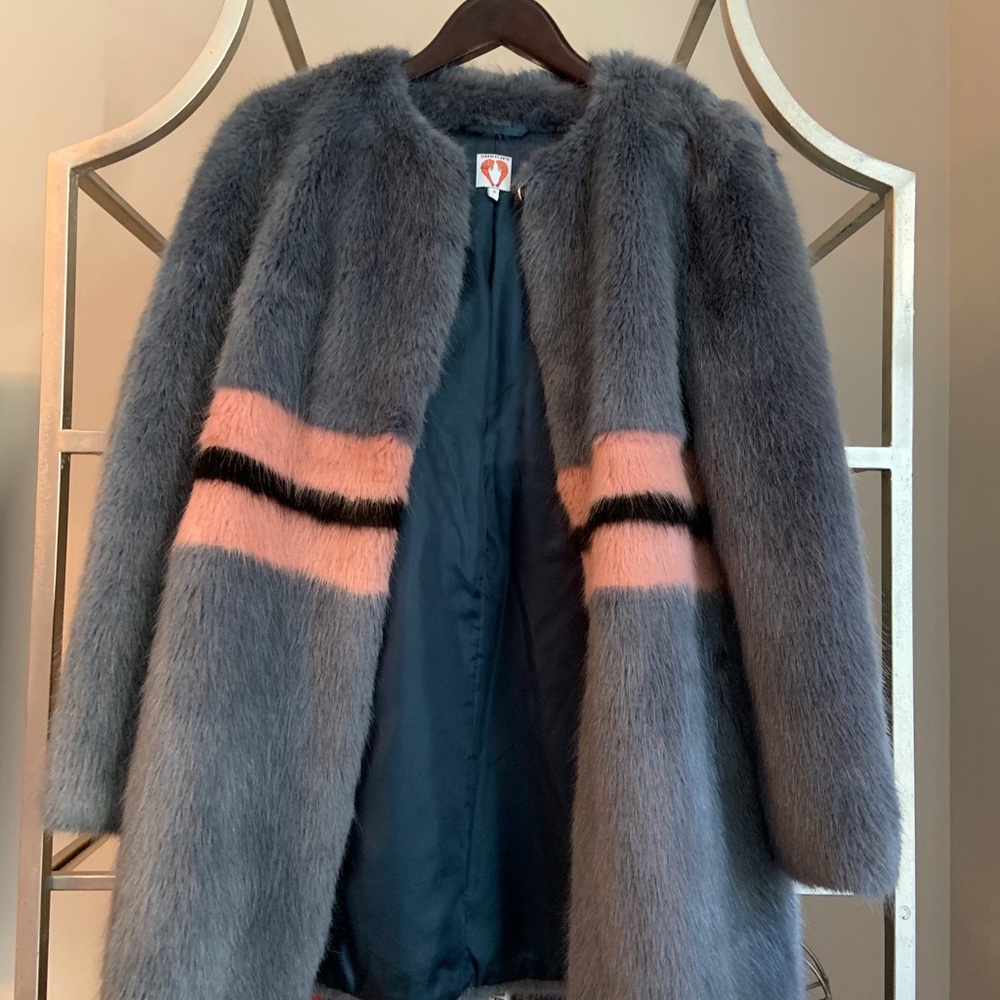 Grey/pink faux-fur coat by Shrimps